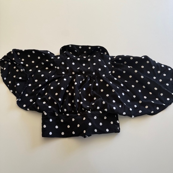 Anthropologie-Maeve-Canna-Polka Dot-Crop Top-Black & White-Flowy Sleeves-Size 2 - Picture 7 of 15